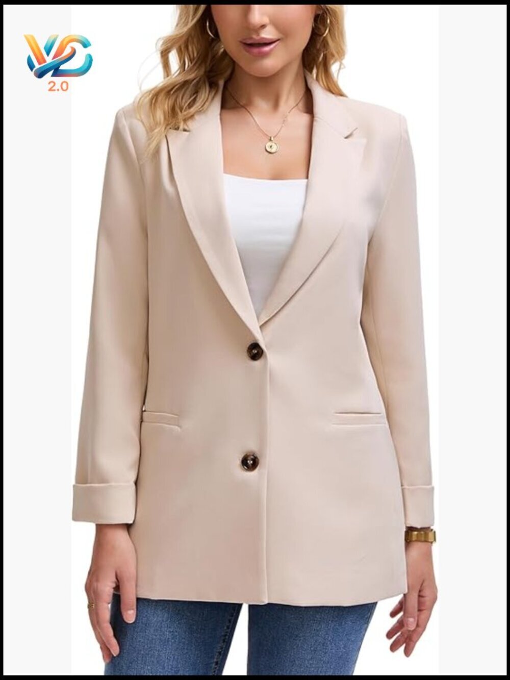Women's 3/4 Sleeve Stretch Blazer Tailored Business Casual Office Jacket